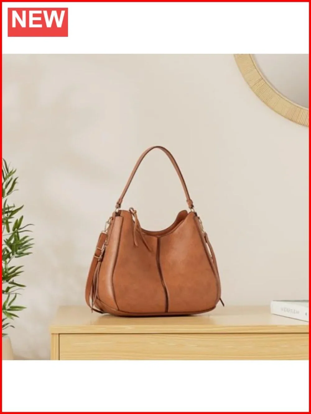 PU Leather Hobo Crossbody Bag with Tassels, Large Capacity Shoulder Purse
